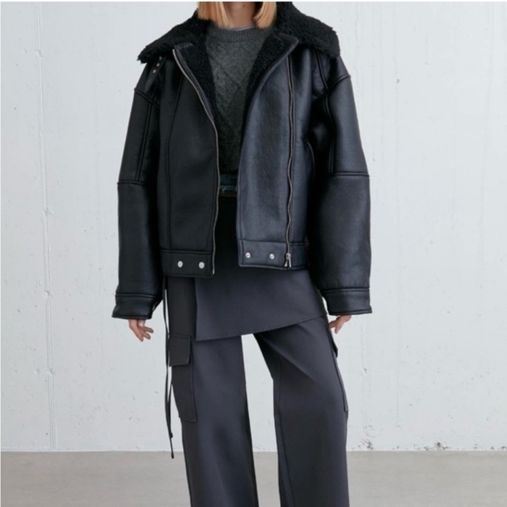OAK + FORT Black Leather Jacket Sz XS